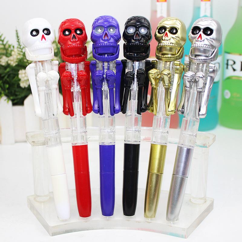 1pcs Halloween Gift for Children Lovely Skeleton Boxing Pen Creative Ball Point Pen with Light Decompression Toy Pen