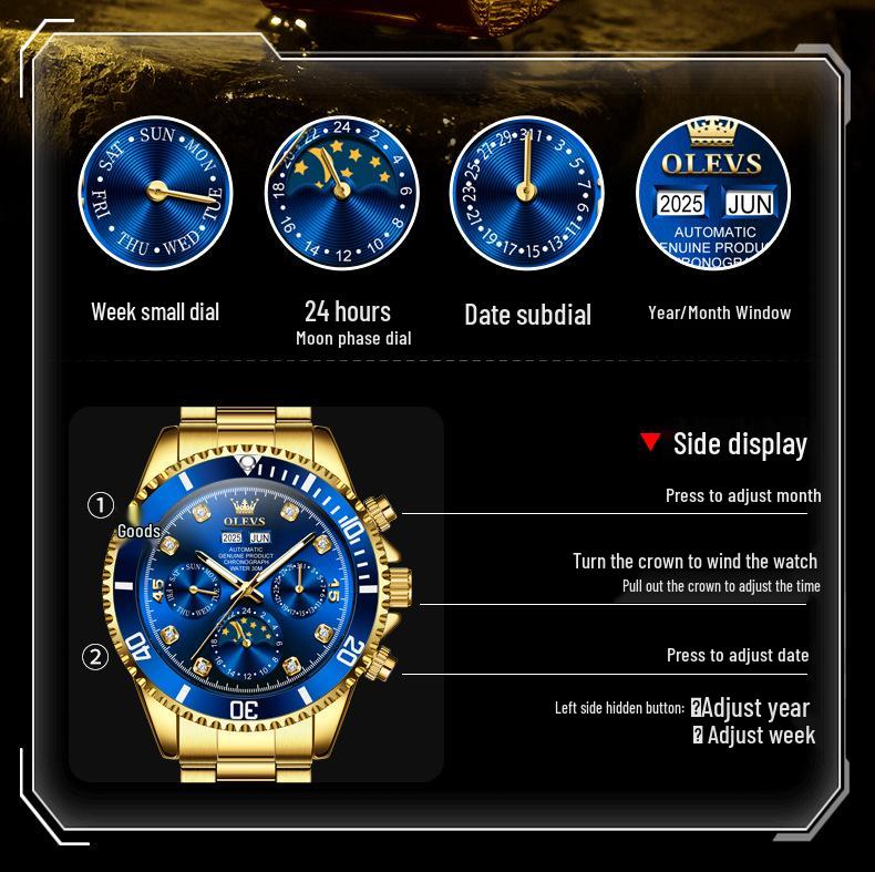 Oulisi 2025 Herren Submariner Leuchtend Wasserdicht Automatikuhr