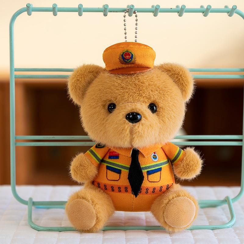 4-inch Cartoon Police Traffic Police Plush Toy Bear Doll Armed Police Medical Keychain Pendant Bag Hanging Ornament Play