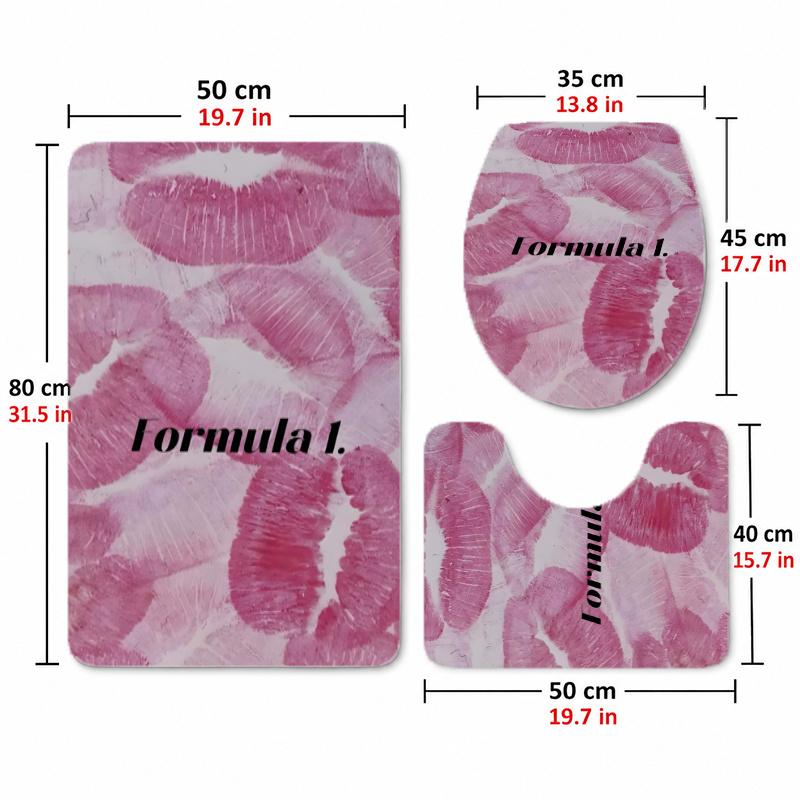 Formula 1 (19) Flannel Toilet 3 Piece Set Soft Bathroom Toilet Seat Cover Non-Slip Bath Rug Home Bathroom Decor