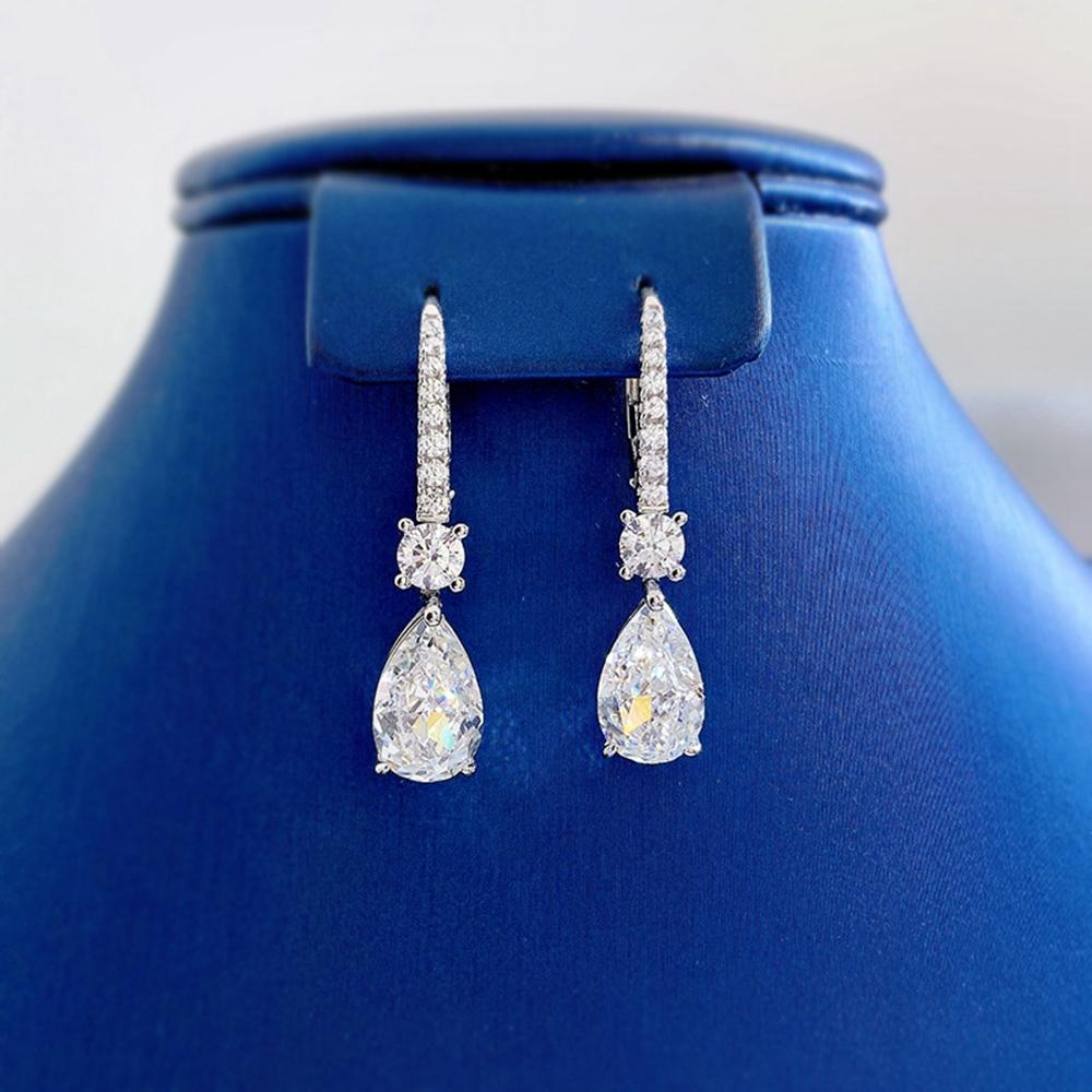 18k White Gold Pear 7 *11mm Sapphire Gemstones Stud Earrings Engagement Gift 925 Sterling Silver Fine Jewelry