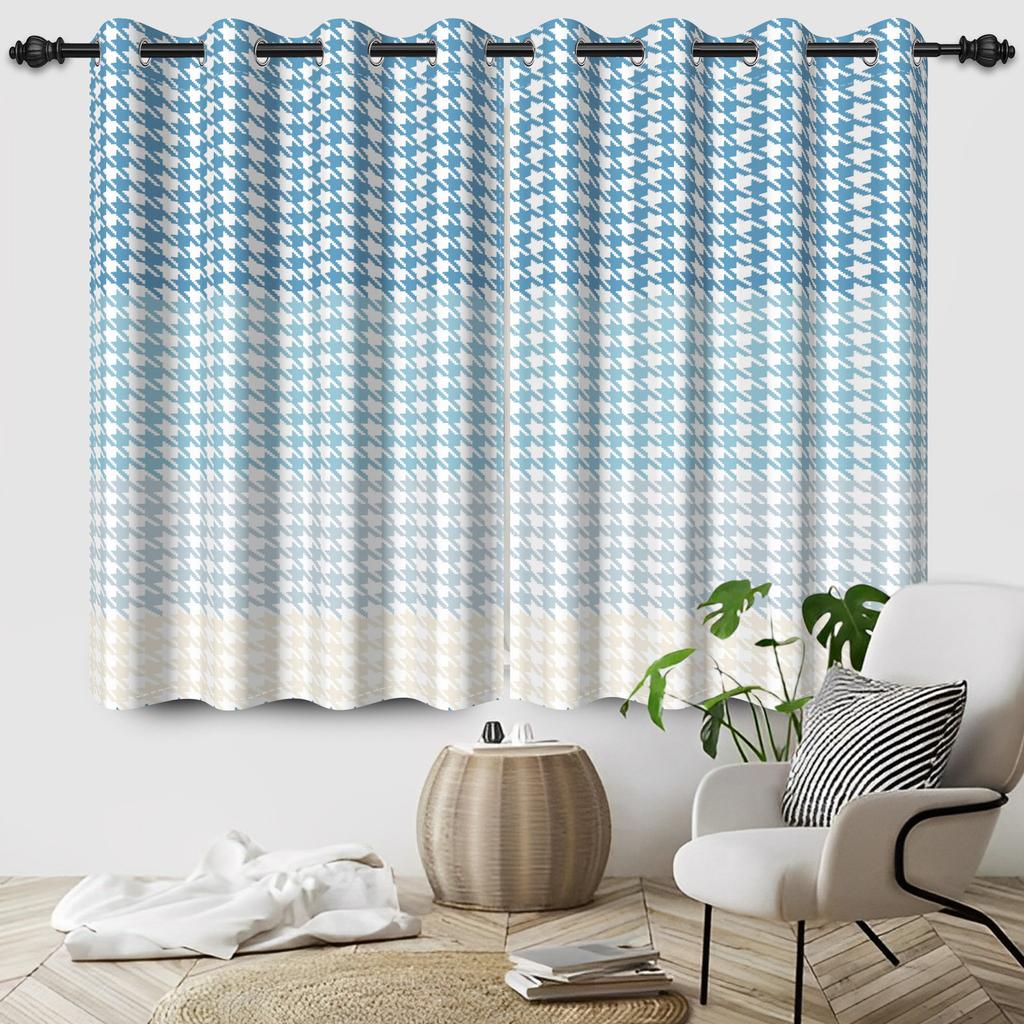 2Pcs Window Curtains Modern Style Simple Plaid Pattern Blackout Drapes Bedroom Living Room Drakening Thermal Insulation Curtain