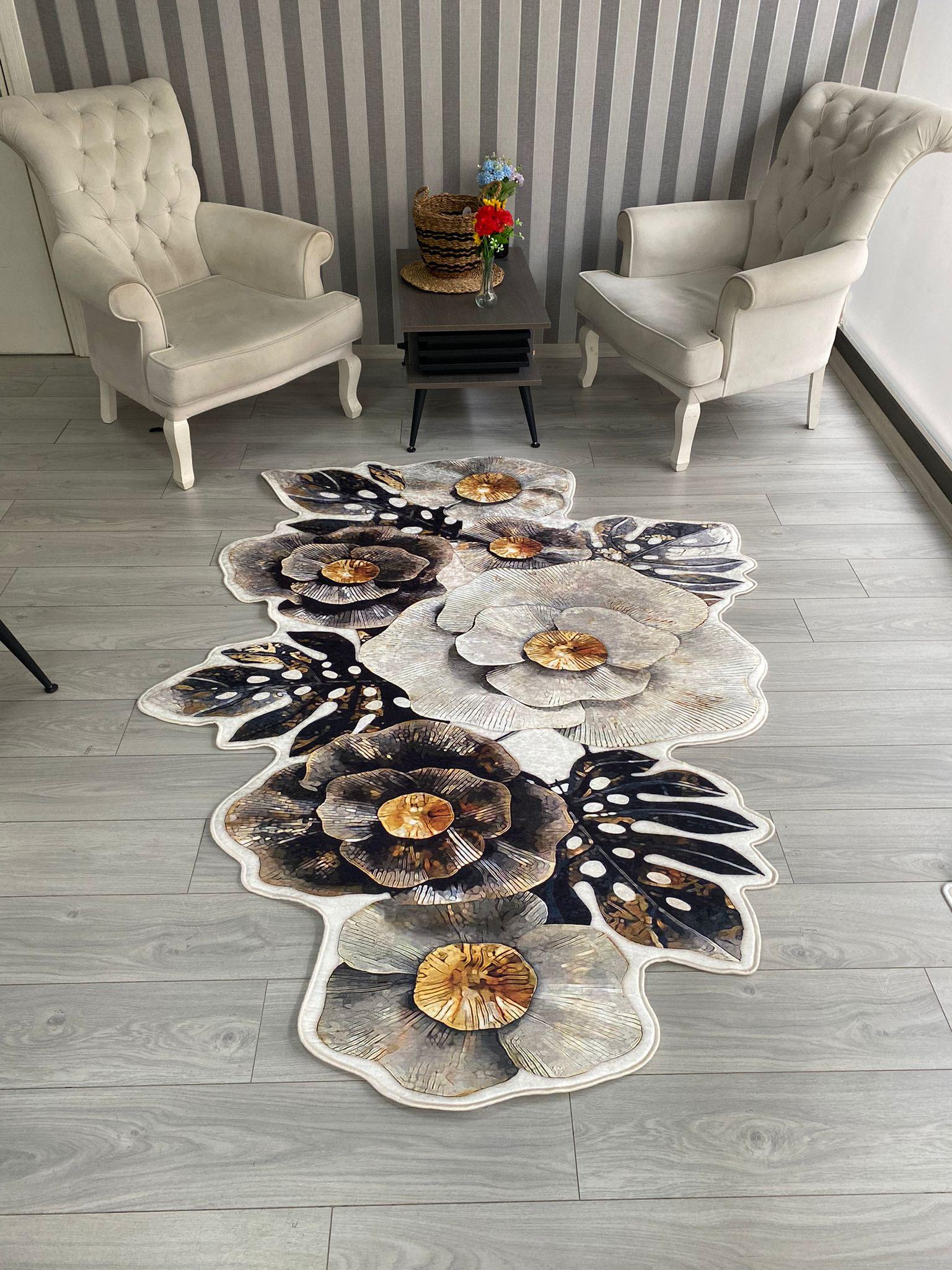 

YTRHOME Home Modern L9067 Нескользящая точечная основа с цифровой печатью нового поколения для гостиной, кухни, прихожей, ковра и напольного коврика 50 x 80 серый/чёрный