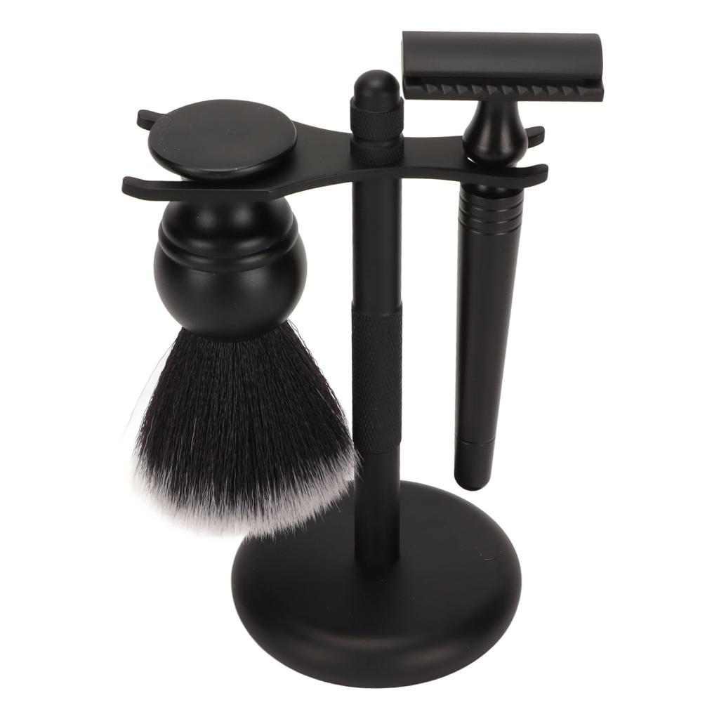 3pcs Trimming Brush Set Black Beard Care Safety Trimming Blade Brushes Kit with Stand Holder for