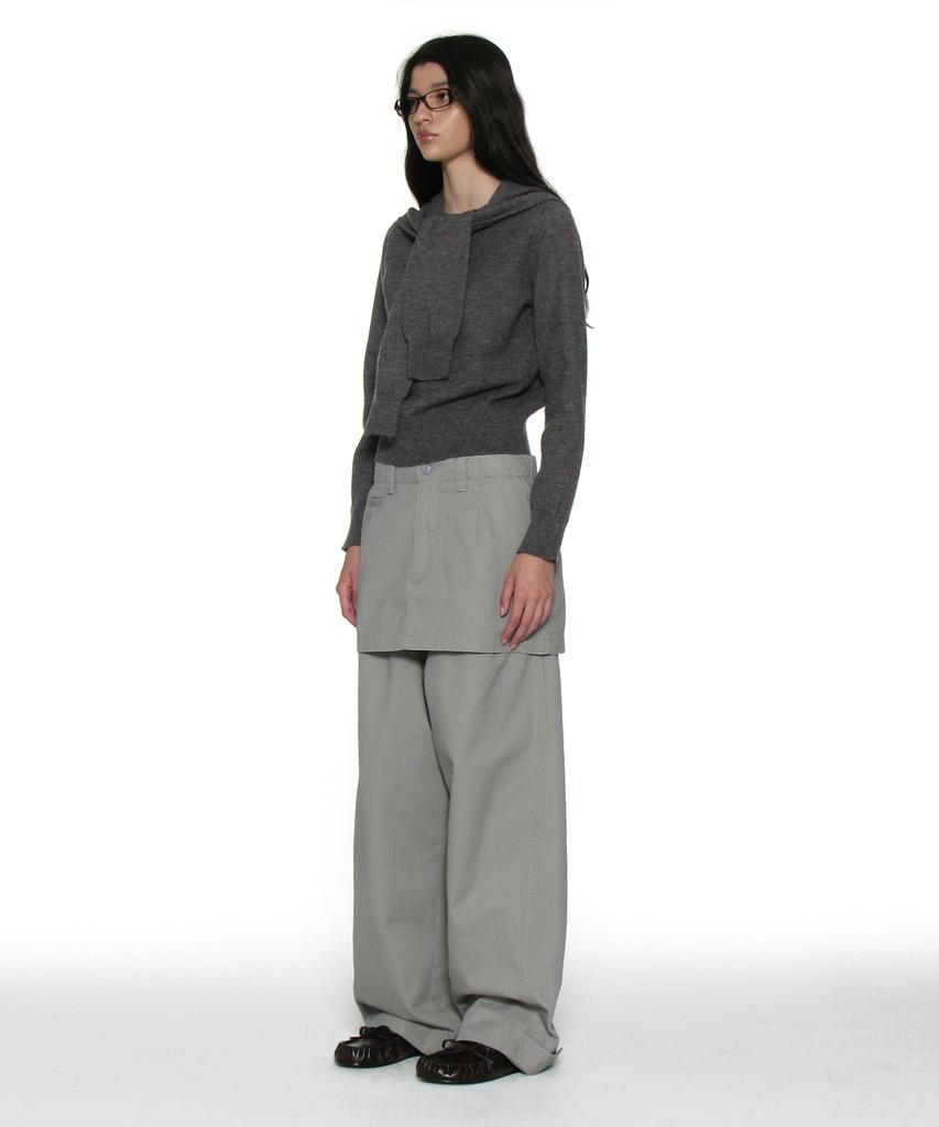 PARTIMENTO WOMEN Layered Sleeve Knit Crew Neck_Charcoal Melange