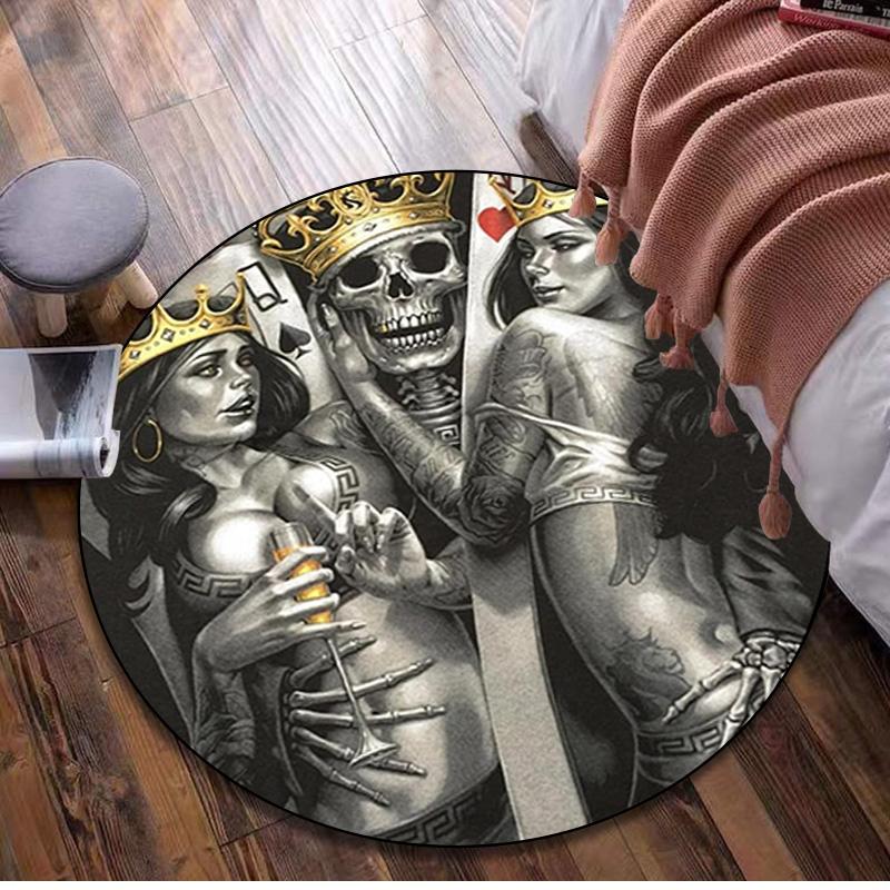 Gothic Skull Circular Rug Office Decorative Carpet For Living Room Bedroom Door Mat Floor Rug Computer Chair Area Rug