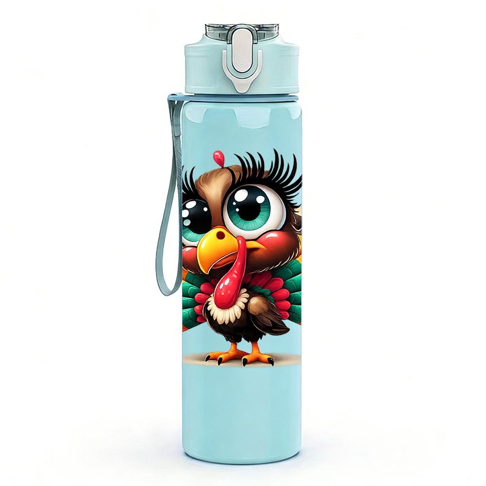 1PC Turkey Bird Fiesta Carnival Print 750ml Color Plastic Sports Water Bottle Leakproof Flip Straw Lid Suitable for Sports Office Home Use
