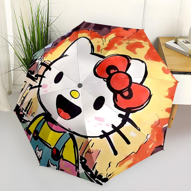 1pc Hello Kitty Automatic Opening/Closing Umbrella - Portable Three-Fold Design with 8-Bone Iron Frame - Outdoor, Gift for Fans, Travelers, Everyday U