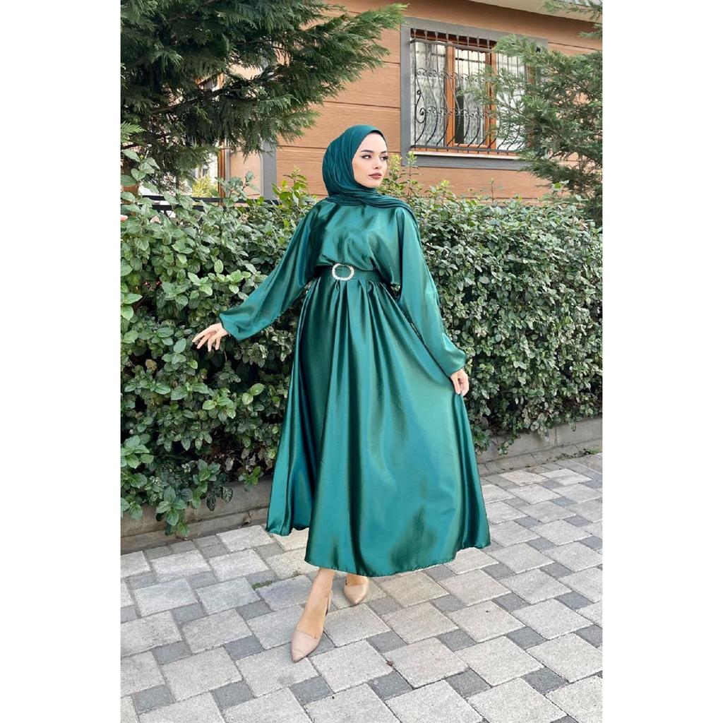 Rochie de seara din satin cu curea cu talie elastica Albastru bleumarin