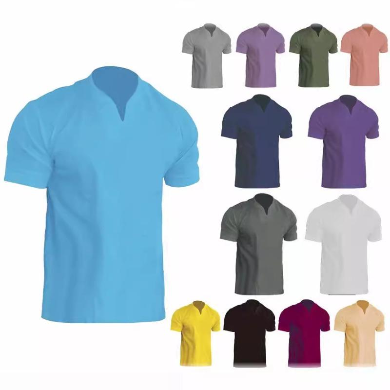 GMXIA Men's Fashion Casual Summer Spring Short Sleeve V-Neck Blouses & Shirts