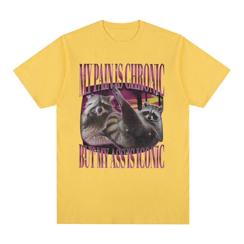 My Pain Is Chronic But This Ass Is Iconic T-shirts Funny Raccoon Meme T Shirts Men Women Vintage Harajuku Summer Cotton T-shirt