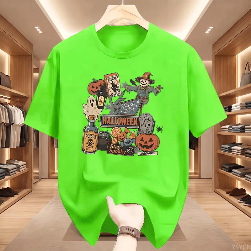 Halloween Tshirt Unisex Unisexs Spooky Season Graphic Tee Pumpkin Ghost Scarecrow Tshirt Cotton Short Sleeve Loose Tees