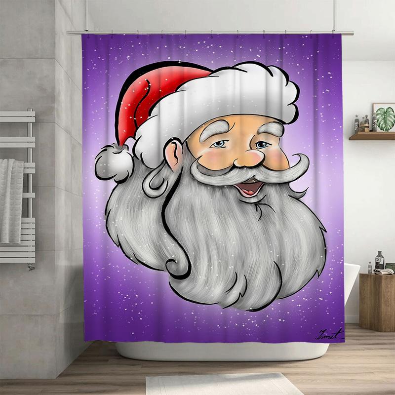 

Tuniu Whimsical Santa Claus Bathroom Shower Curtain Festive Holiday Decor Fun Christmas Gift Home Accent W60H190(CM)-1 Pcs
