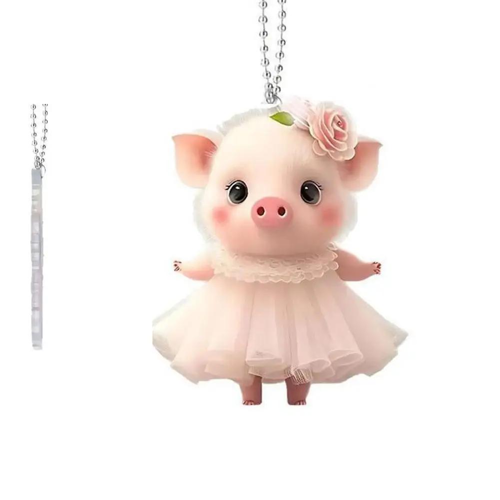 Süßes Rosa Schwein Auto Spiegel Hängendes Zubehör Lustiger Acryl Schweinchen Anhänger Für Rückspiegel Kawaii Tier Schlüsselanhänger & Tasche Cha E1R6