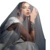 All Over Scattered Pearl Sheer Tulle Bridal Veil, Single Layer Plain Ivory Wedding Veil For Lace Satin Gown Pre-Wedding Elopement Portrait Shoot