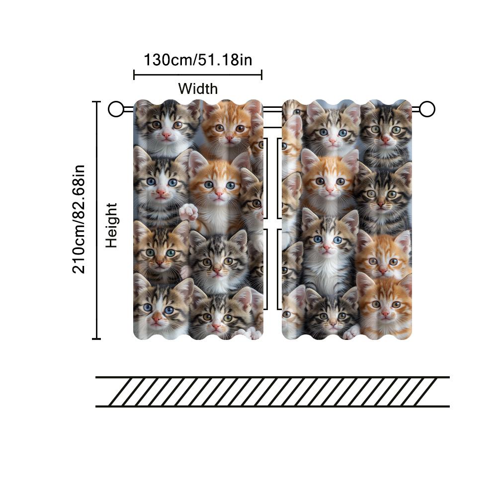 2 Pcs   Filtering Curtains (excluding Rods   Non-movable   Without Batteries) Whisker Wonders Cat for Use In Bedrooms and Living