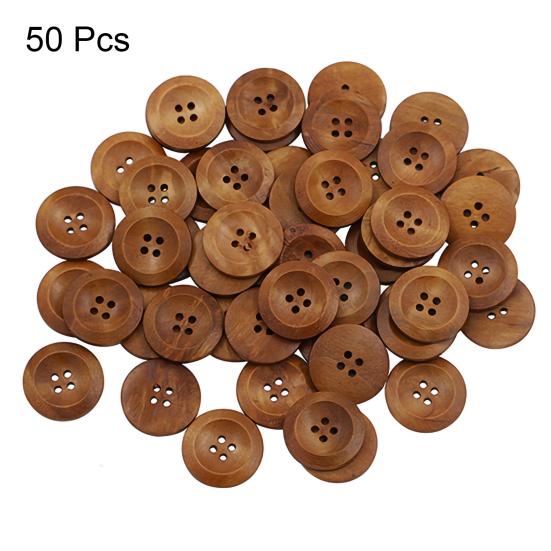 50Pcs Buttons 4 Holes Wooden Cloth Ornaments Round Decorative Button for