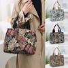 Portable Floral Print Women's Tote Bag Thickened Canvas Lunch Bag Zipper Large Capacity Jacquard Handbag