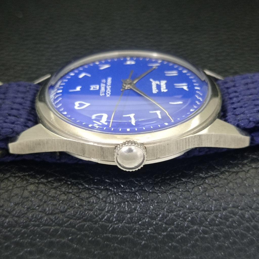 HAND-WINDING VINTAGE HMT JANATA INDIAN MENS ARABIC BLUE DIAL WATCH a703039-1 R212-a703039