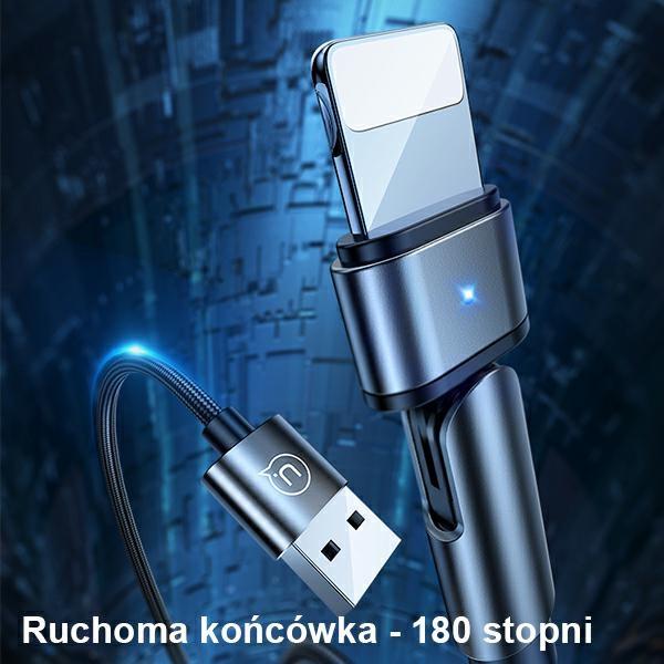 Usams Kabel Pleciony Obrotowy U60 2Alightning Czarny/Black 1M Sj476Usb01 (Us-Sj476)