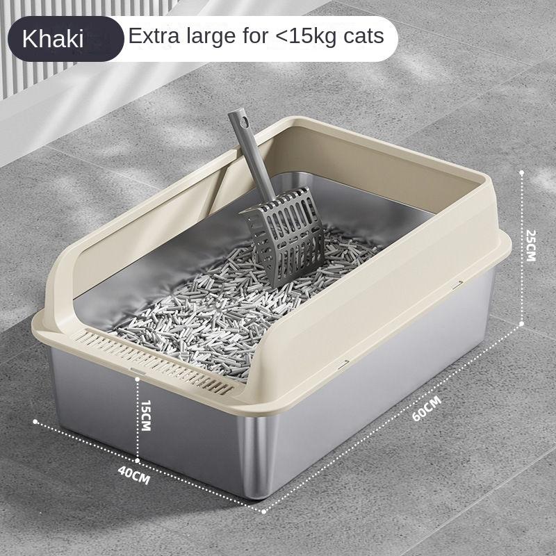 

Stainless Steel Cat Litter Box Anti-splash Cover Large The Cat Toilet Is Half Closed Sand Proof Sand Box Cat Bedpans Product