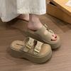 Thick-soled heightening slippers for women's summer outer wear, new one-word drag fashion non-slip cool slippers tide