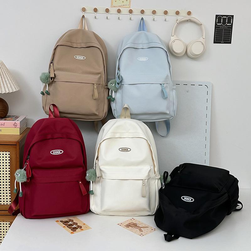 Solid Color Student School Bag Women's Large Capacity Backpack Campus Backpack