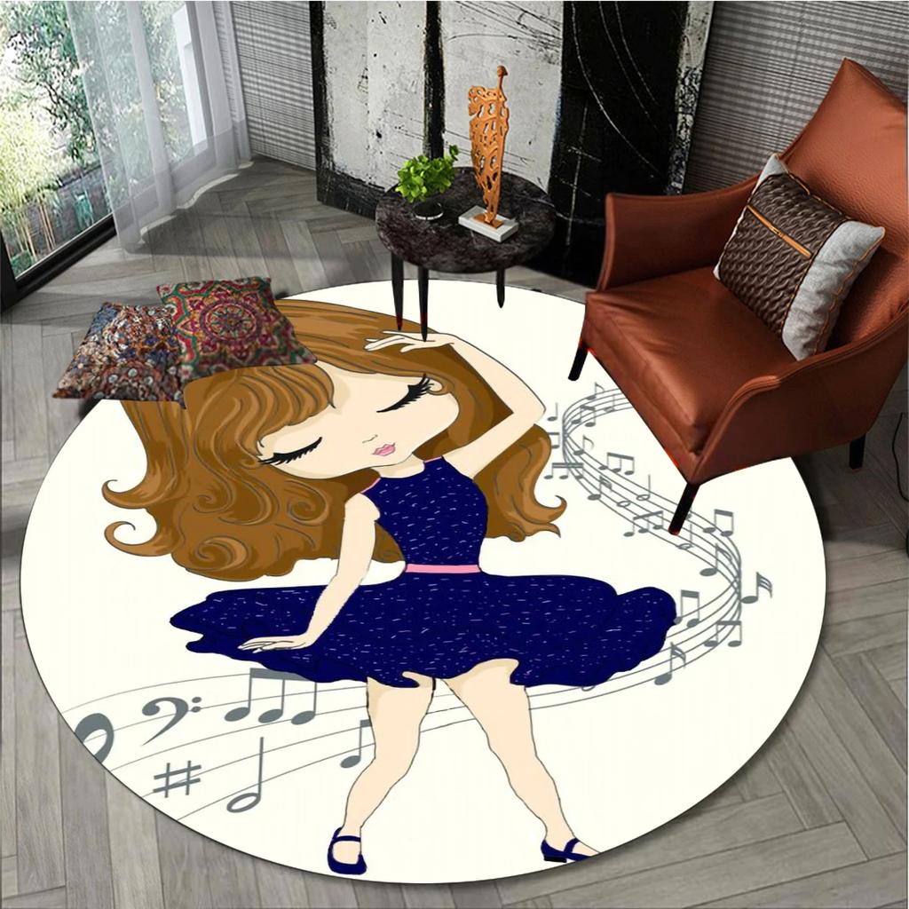 Cartoon Ballet Girl Round Carpet Moon Princess Print Rug For Children's Room Sofa Living Room Balcony Corridor Decor Floor Mat