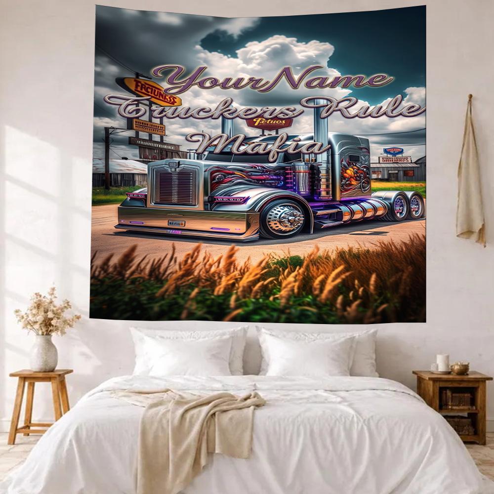 Peterbilt Heavy Trucks Custom Your Name Wall Decor Tapestry Art For Pet Memorial Birthdaywedding Party Backdrop Family Gift