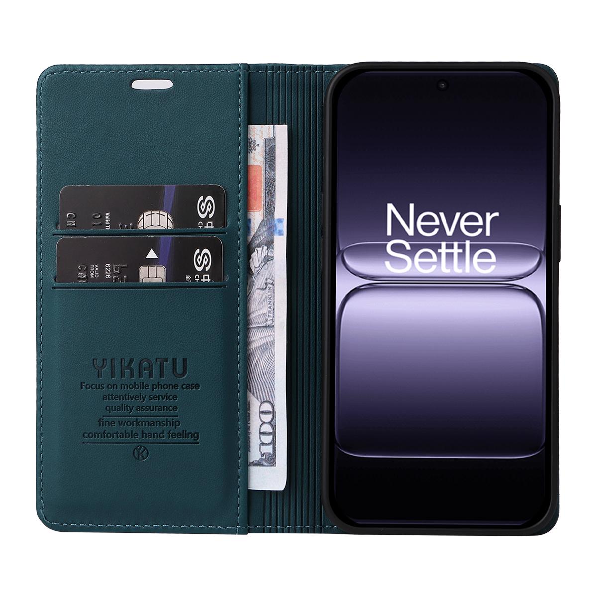 

For OnePlus 13T 5G Phone Cases YIKATU Magnetic Closure PU Leather Mobile Cover Green