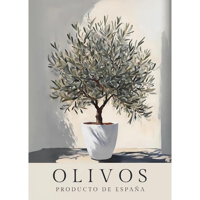 Retro Elegante Olivenbaum und Zitrone Leinwand Poster Vase Wandkunst Poster Perfektes Geschenk für Wohnzimmer Schlafzimmer Studentenwohnheim Heimdekoration
