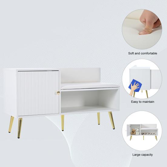 Shoe Cabinet with Storage Space, Padded Bench And Backrest, Shoe Shelf with Metal Handles And Solid Legs