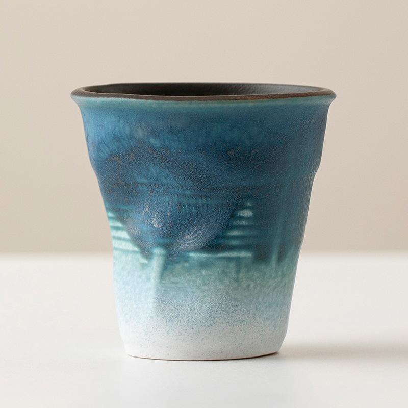 Coarse pottery espresso cup creative ceramic hand pinch pleated cup irregular origami cup retro latte cup teacup