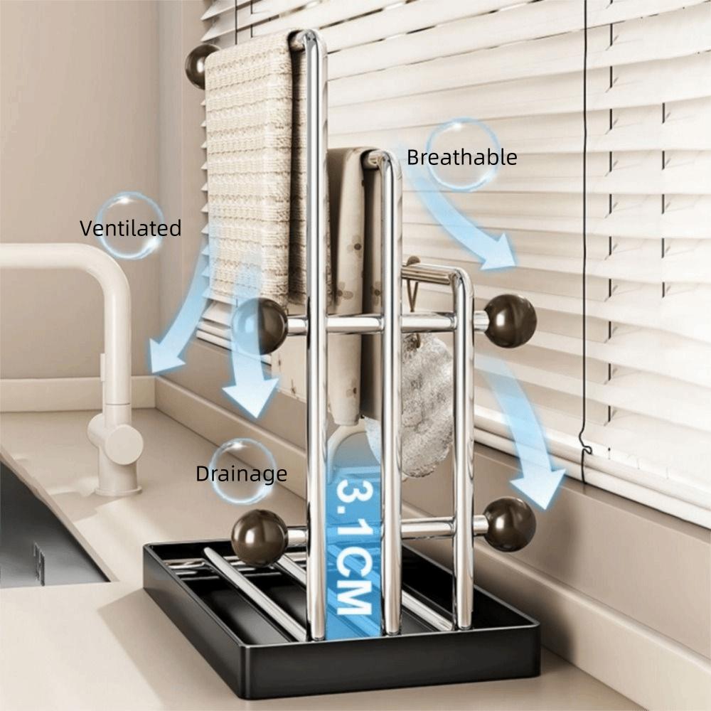 Stainless Steel Kitchen Rag Drying Rack Anti-rust Multi-functional Towel Holder with Drainage Tray Headband Rack Desktop Display
