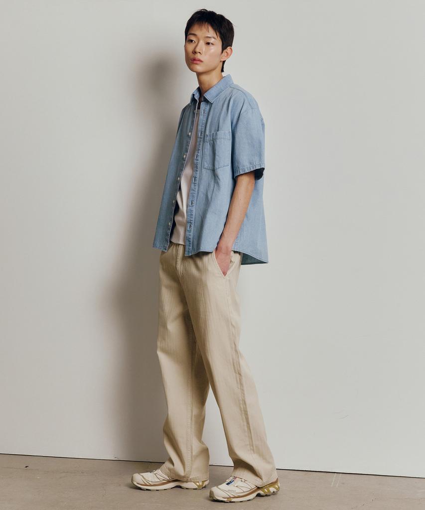 MINDBRIDGE Semi-Wide Denim-Like Full Elastic Waist Cream Pants