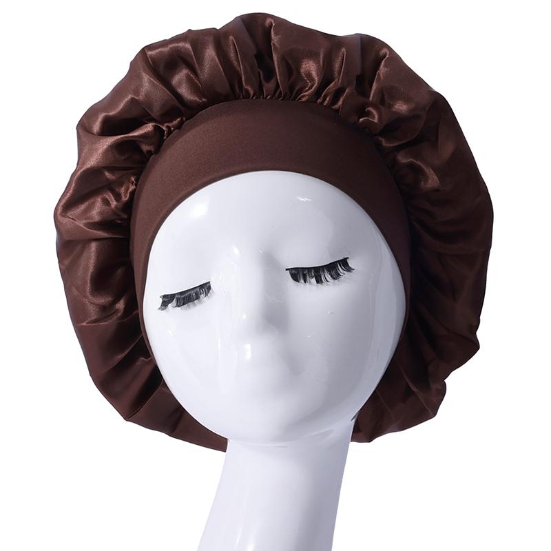 Women Satin Home Hair Shower Cap Comfortable Nightcap Casual Wide-brimmed Sleeping With Elasticated Floppy Band Cap Breathable
