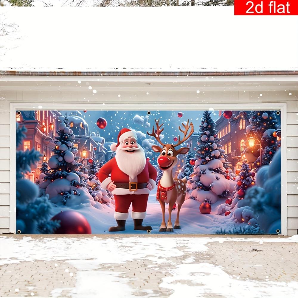 2D flat banner 1 large Christmas polyester garage door banner cartoon snow Santa sika deer pattern