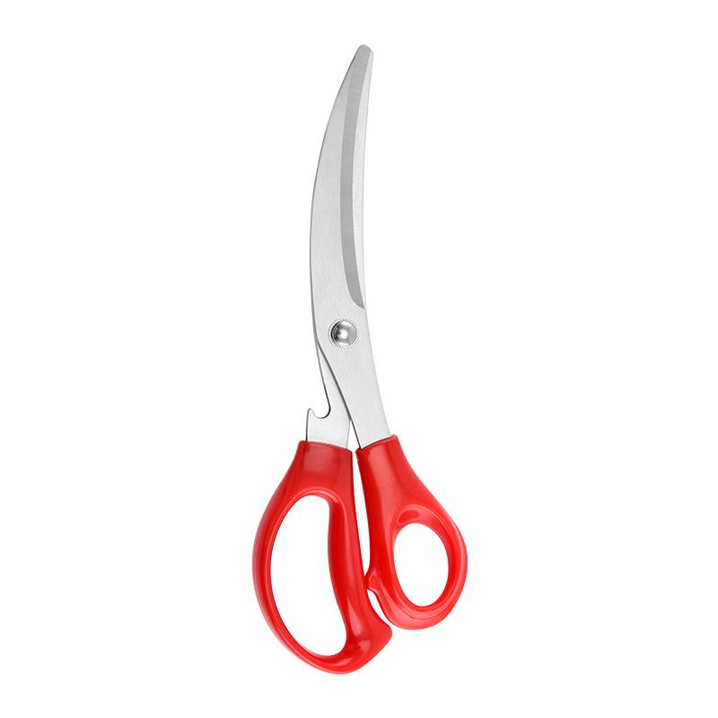 Stainless Steel Korean BBQ Bent Head Kitchen Shears - Multi-functional Household Meat Scissors