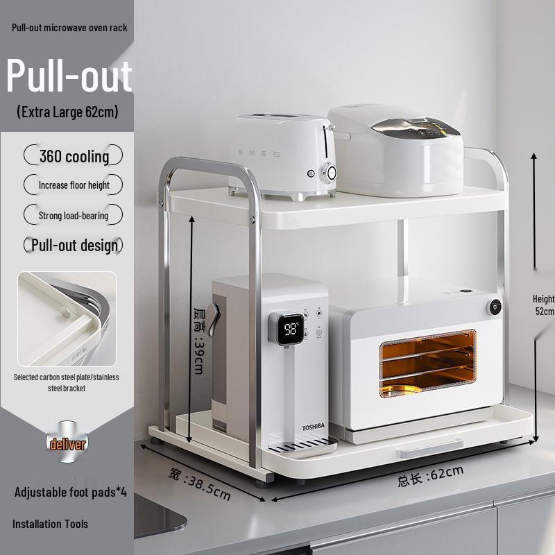 Stainless Steel Pull-Out Microwave & Rice Cooker Countertop Storage Rack