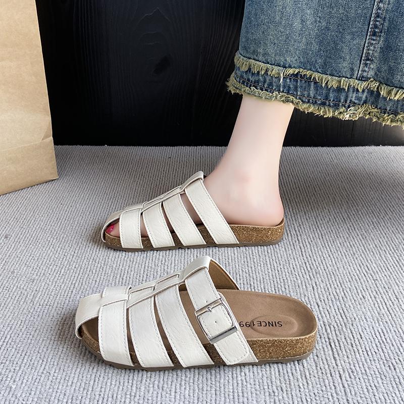 

Офисные тапочки женские, летние, новые, с закрытым носком, черные, серебристые, женские полузакрытые повседневные сандалии, женская обувь Zapatos Mujer 42 бежевый