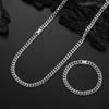 Classic Waterproof Stainless Steel Cuban Chain Necklace Bracelet For Men Woman Shiny Punk Daily Hip Hop