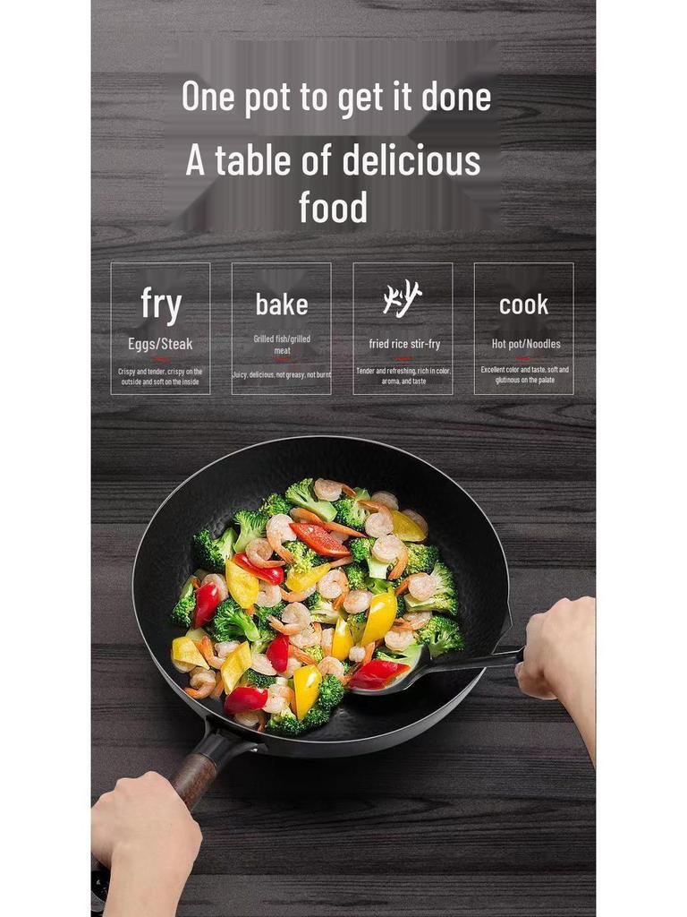 Zhangqiu Forged Iron Non-stick Wok for Induction & Gas Stoves