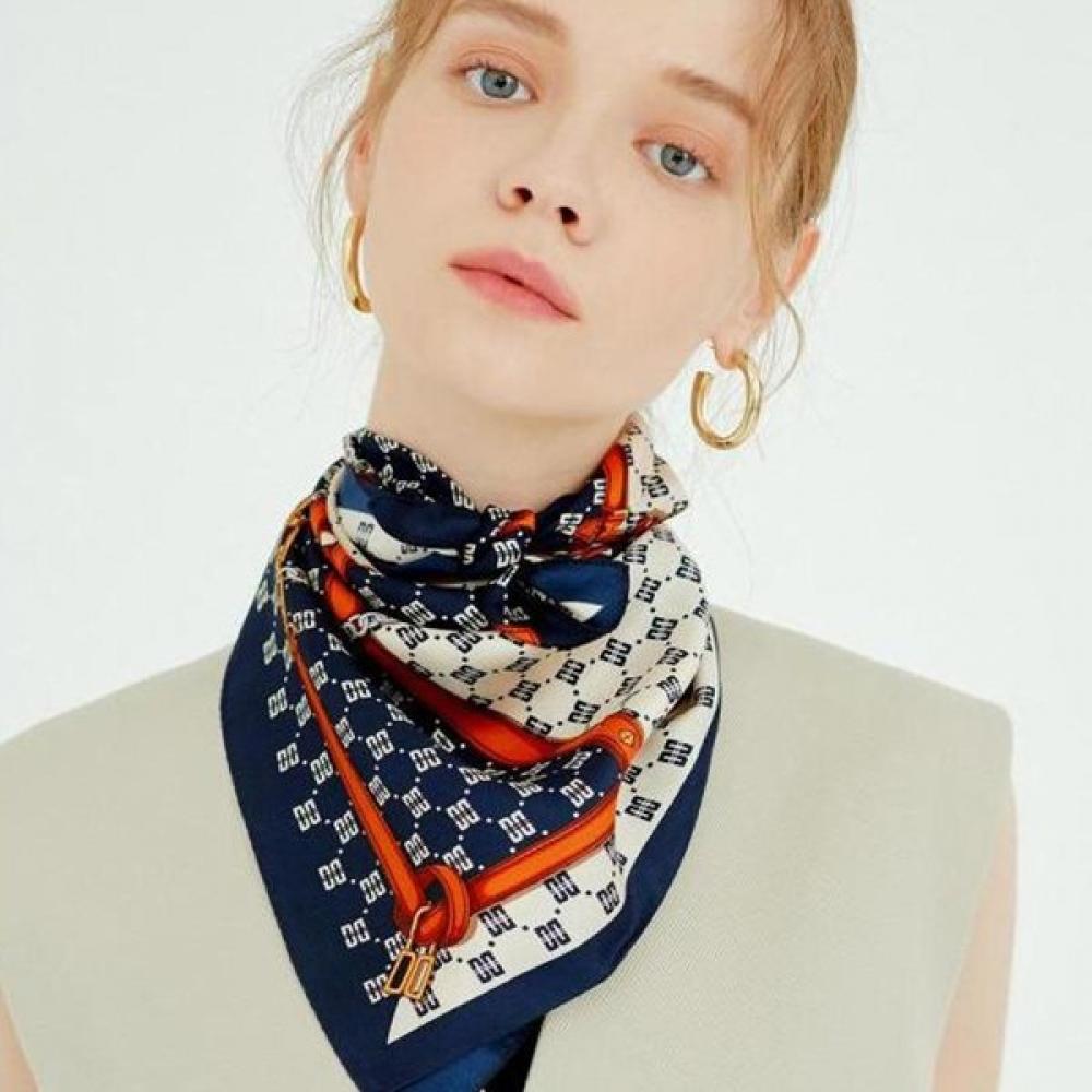 Daks Navy Dd Pattern Square Silk Scarf Dcsc4e024n2 Single option