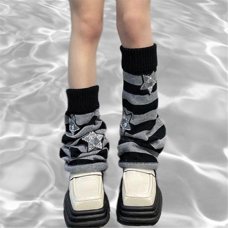 Girls Lolitas Leg Warmers Y2K Star Knitted Flared Leg Sleeves Goth Baggy Cuffs Ankle Heap Socks JK Uniform Foot Cover