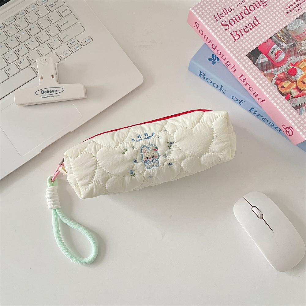 

Cartoon Embroidered Pen Case for Students College Girls Soft Pencil Case Cute Stationery Storage Bags Women Quilted Cosmetic Bag