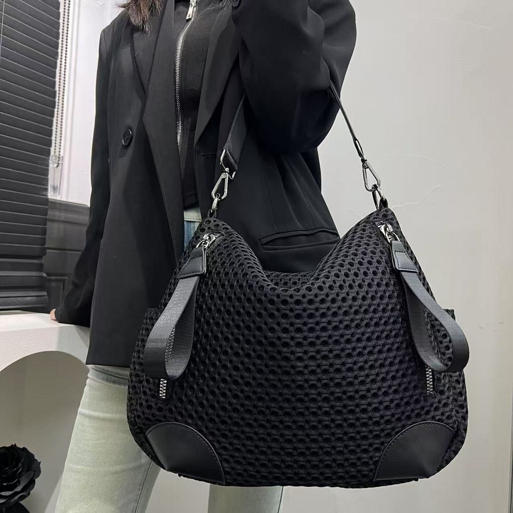 Women'S Mesh Lightweight Oblique Span Bag Large-Capacity Splicing Shoulder Handbag