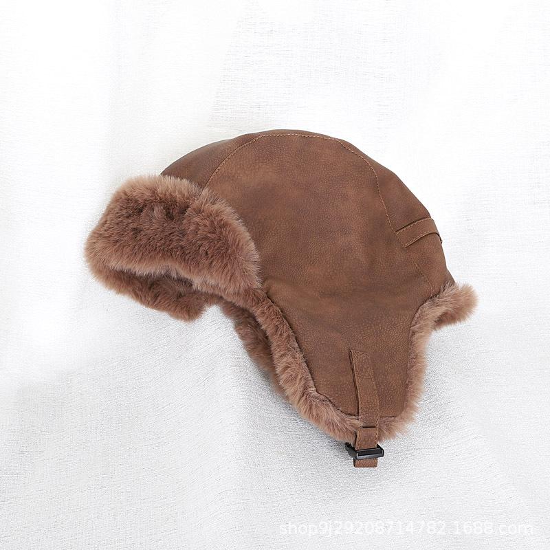 Shopping casual ear protection hat women's winter wind and cold Lei Feng hat warm thickened PU leather plush hat