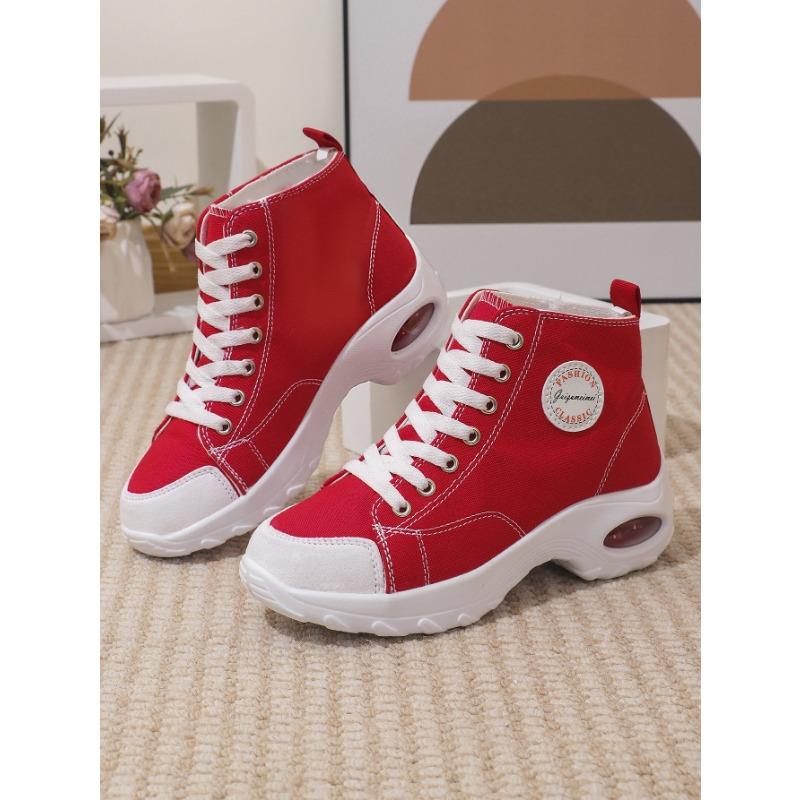 New Style Women Breathable High Top Canvas Shoes: Elevate your height and style with these sporty style sneakers.