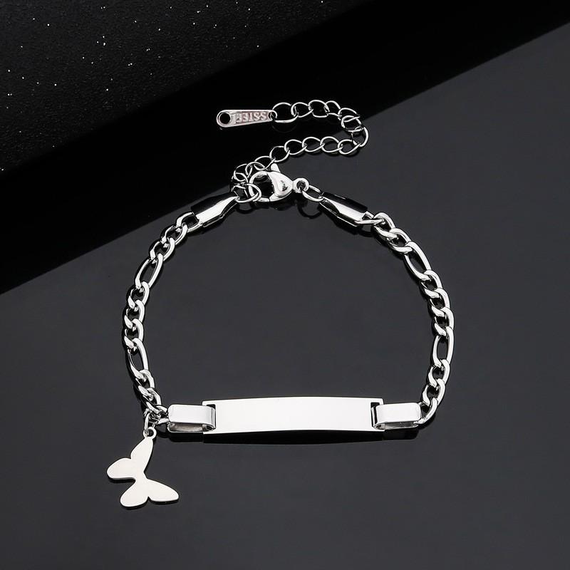 Stainless Steel Butterfly Heart Charm Bracelet Women Fashionable Adjustable DIY Engraving Jewelry Gift Silver - Butterfly
