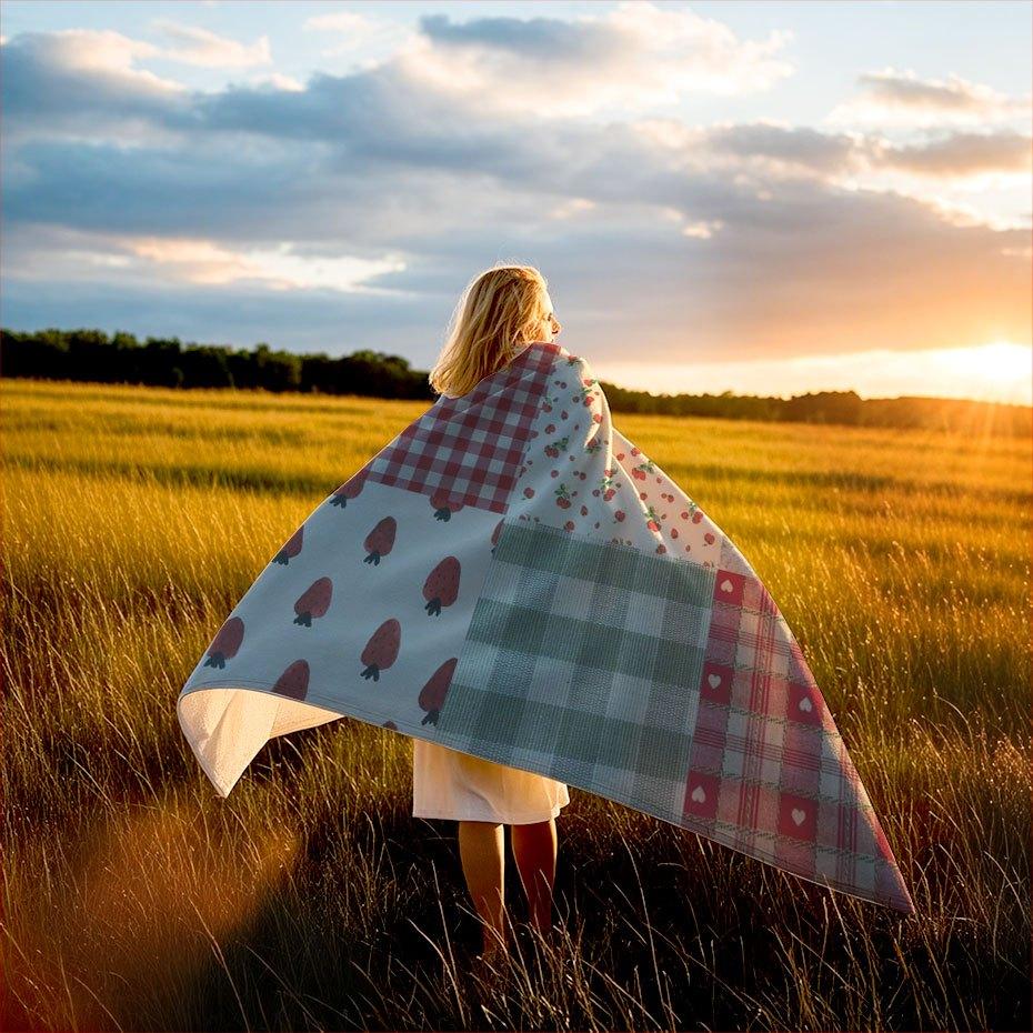 Retro Gingham Patchwork Blanket Reversible Flannel Throw for Vintage Charm AllSeason Comfort Country Style Gift